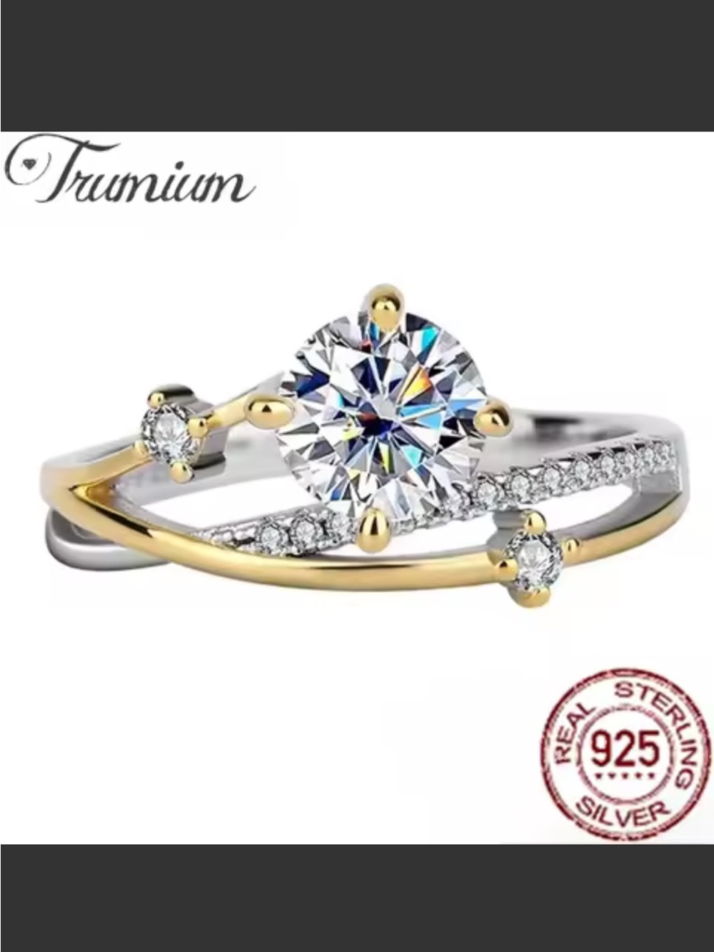 Two-Tone Gold & Silver Mossinitte Engagement Ring